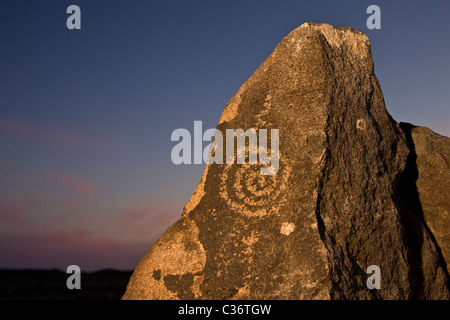 Spiral rock art at the Painted Rock Petroglyph Site near Gila Bend, Arizona, USA. Stock Photo