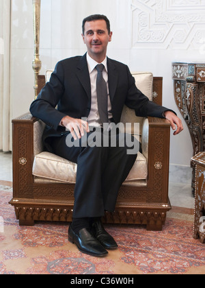 Syrian President, Bashar Al-Assad, during a meeting with Western journalists at the People's Palace in Damascus. Syria. Stock Photo