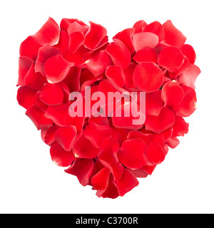 Red rose petals heart isolated Stock Photo