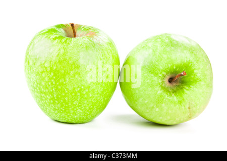 two fresh green apples isolated on white Stock Photo