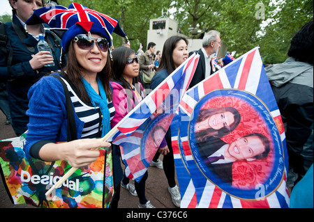 The wedding of HRH Prince William and Kate Middleton is watched by huge crowds many of whom slept out the night before Stock Photo