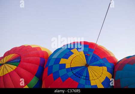 Hot air balloons being prepped to fly. Hot air Balloon Fiesta, October, 2010. Albuquerque, New Mexico, USA. Stock Photo