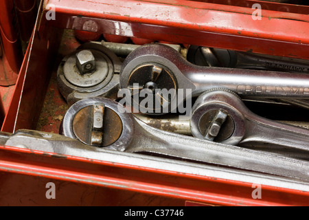 Automotive mechanic's tools in a tool chest Stock Photo