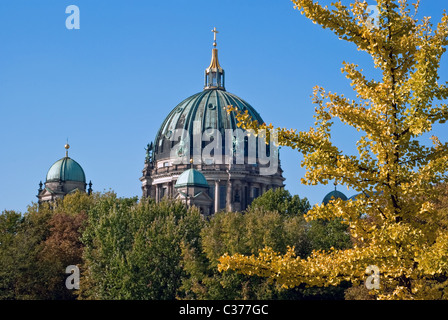 the Berlin cathedral behind green trees in the park Stock Photo