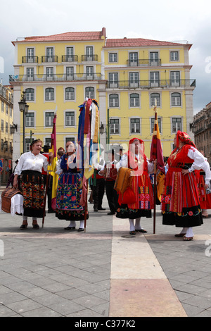 A Portuguese folk group in traditional costumes from the Minho region of northern Portugal. Stock Photo