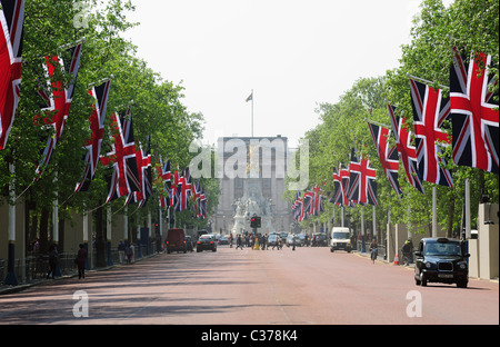 View along The Mall London decorated with lines of Union Jack flags Stock Photo