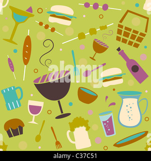 Seamless Background Illustration of Barbecue Related Items Stock Photo