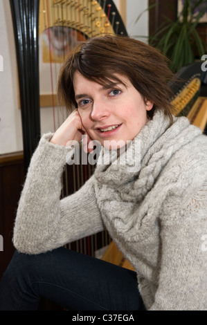 Portrait of Welsh harpist Catrin Finch at her Acapela concert hall and studio near Cardiff South Wales UK Stock Photo