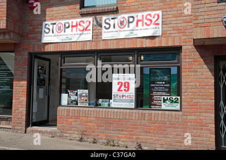 Anti High Speed 2 (HS2-proposed railway) campaign headquarters in Wendover, Aylesbury, Buckinghamshire, UK. (May 2011) Stock Photo