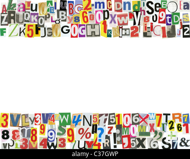 Picture frame, made of newspaper letters, numbers and punctuation marks, isolated on white Stock Photo