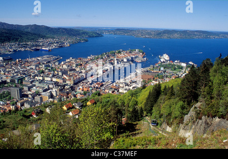 Bergen, Norway, view from Fløifjellet of Mount Fløyen mountain. Stock Photo