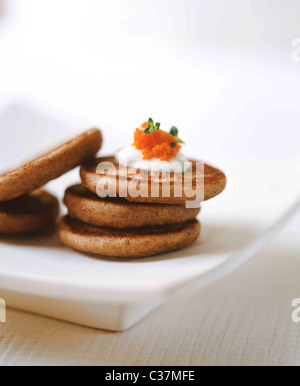 Stack of Blini with caviar Stock Photo