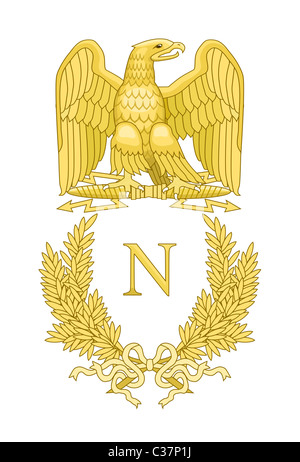 Golden eagle on French Napoleonic standard; isolated on white background. Stock Photo