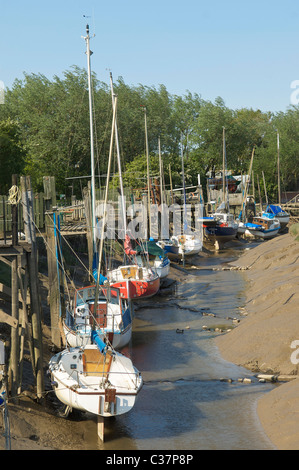 Boats along Skippool Creek,Thornton,Lancashire,England,UK Stock Photo