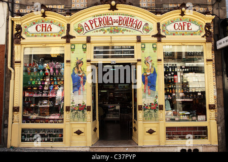 The Art Nouveau style facade of the A Perola do Bolhao shop and cafe in Porto, Portugal. Stock Photo