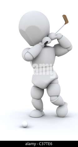 3D man playing golf isolated over white Stock Photo