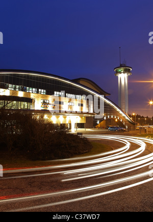 Aberdeen Exhibition and Conference Centre in Aberdeen, Scotland, UK, seen lit up at night Stock Photo