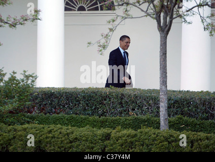 US President Barack Obama  walks to Marine One at the White House to begin his European trip.  Obama departed Tuesday on the Stock Photo