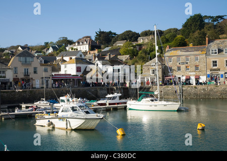 Cornish fishing boats / boat moored and the quay / quayside / harbor wall / in the harbour at Padstow. Cornwall. UK Stock Photo