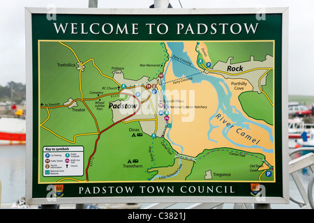 Welcome to Padstow sign with map at Padstow, Cornwall UK in May Stock ...