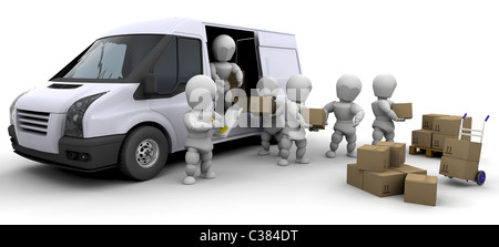 3D moving men handling materials isolated over white Stock Photo