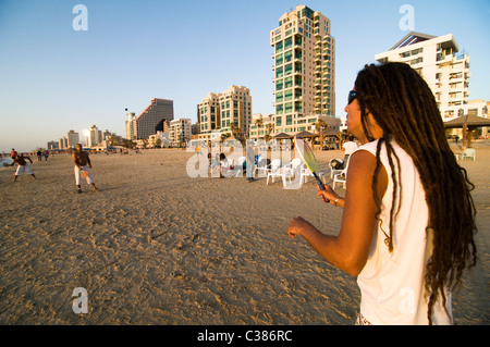 Afternoon on the beautiful beach in Tel Aviv. Stock Photo