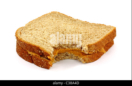 Bitten Peanut Butter Sandwich On White Background Stock Photo