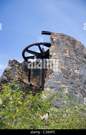 Old Ruined Sugar Mill in Hattan Village on Island of Antigua Stock Photo