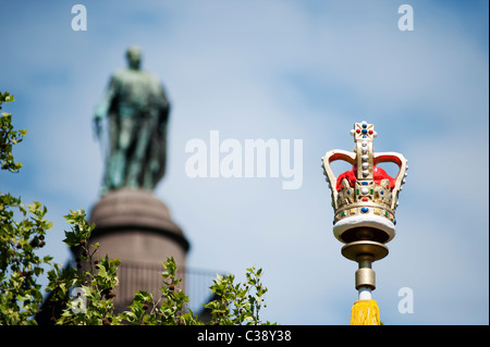 Royal crown on top of a lamp post in The Mall in central London as part of the royal wedding decorations Stock Photo