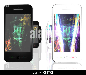 mobile phones black and white with colored screen Stock Photo