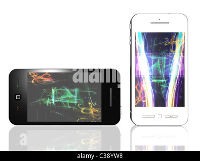 Black and white phones with colored background isolated on white Stock Photo
