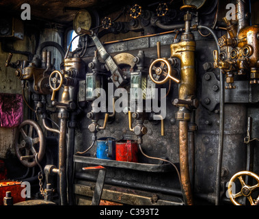 engine compartment of an old steam train Stock Photo