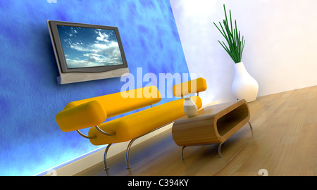 3d render of sofa and television on the wall Stock Photo