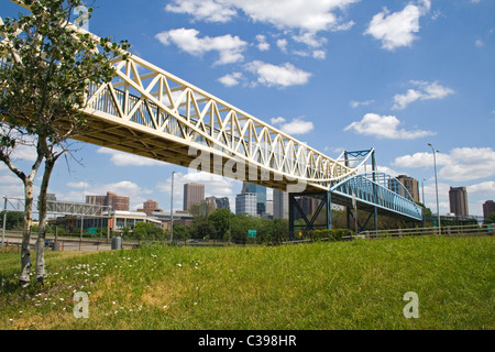 Irene Hixon Whitney Bridge designed by Siah Armajani Loring Park to Minneapolis Sculpture Garden. Minneapolis Minnesota MN USA Stock Photo