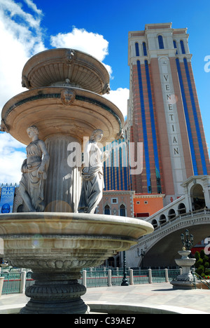 Venetian Hotel Casino, Las Vegas with fountain. Nevada. Stock Photo