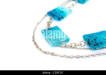 Blue necklace isolated on white background. Stock Photo