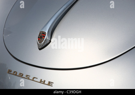Porsche bonnet badge and name Stock Photo