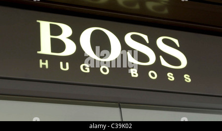 Picture shows the Hugo Boss logo above a store entrance. Stock Photo