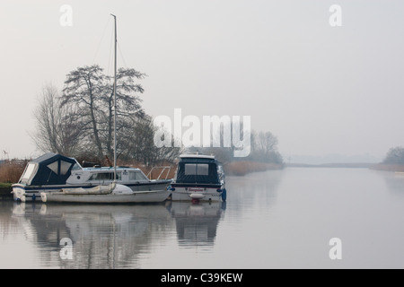 Early morning mist on the Norfolk Broads Stock Photo