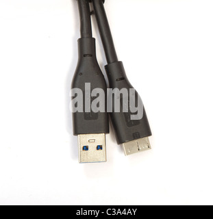 USB 3.0 cable for hard disk, USB 3 provides data rate up to 4.8 Gbps which is around 10 times faster than USB 2 Stock Photo