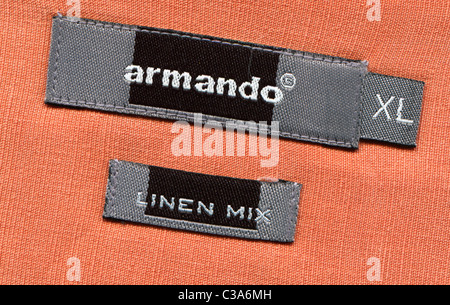Detail of the label in the collar of a man's shirt from the trade mark Armando Stock Photo