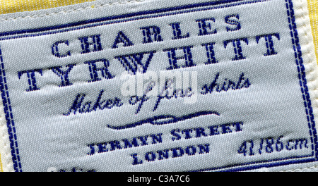 Detail of the label in the collar of a man's shirt from the clothing Charles Tyrwhitt Stock Photo