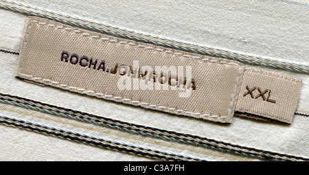 Detail of the label in the collar of a man's striped shirt from the clothing John Rocha Stock Photo