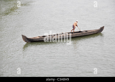 India, Kerala backwaters, primitive transport boats Stock Photo