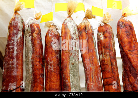 chorizo sausage chorizo food rows Spain traditional products Stock Photo