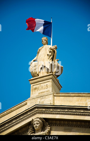 French flag and statue at Gare du Nord in Paris France Stock Photo