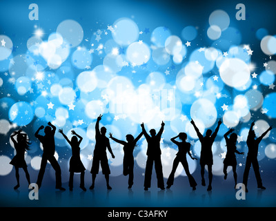 Silhouettes of people dancing on a starry background Stock Photo