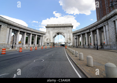 The Manhattan Bridge entrance in New York City. Stock Photo