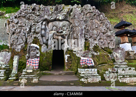 Horrific protective deities at the HINDU SHRINE GOA GAJAH also known as the ELEPHANT CAVE, 9th Cenury - UBUD, BALI, INDONESIA Stock Photo