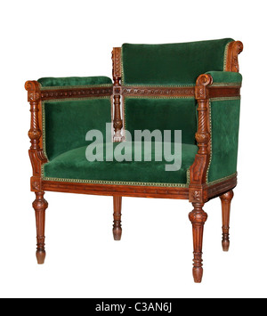 Vintage green velvet chair isolated on white background Stock Photo